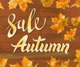 Autumn sale with wooden background and leaves vector 03