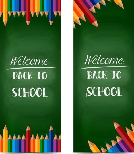 Back to school banners with colored pencils vector 01
