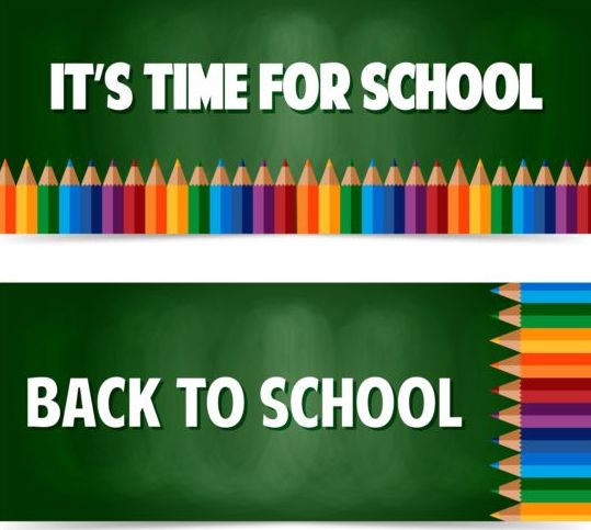 Back to school banners with colored pencils vector 02