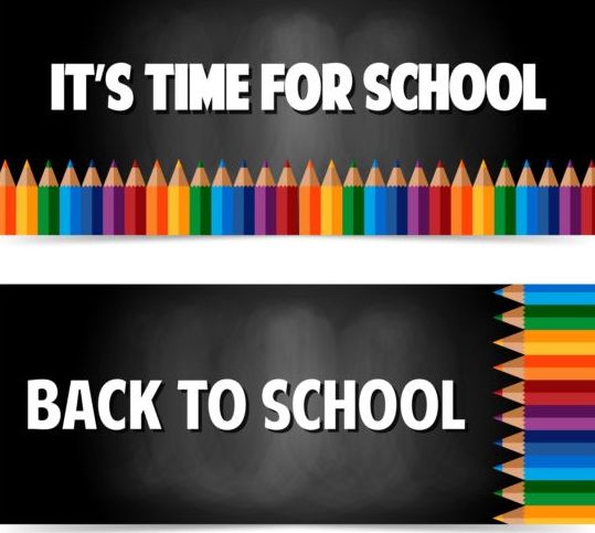 Back to school banners with colored pencils vector 03