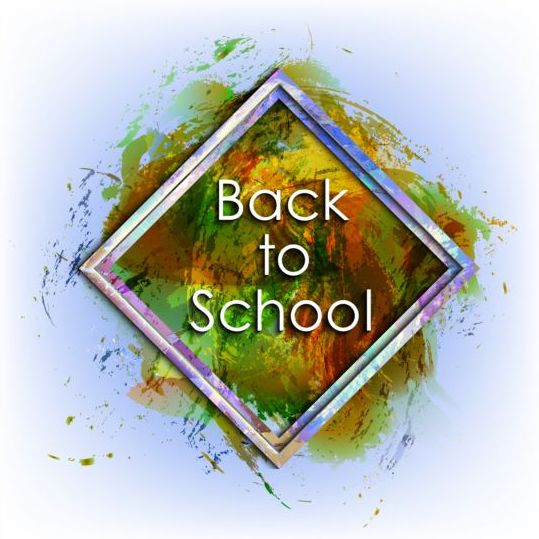 Back to school grunge background with frame vector 02