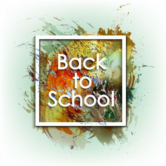Back to school grunge background with frame vector 08
