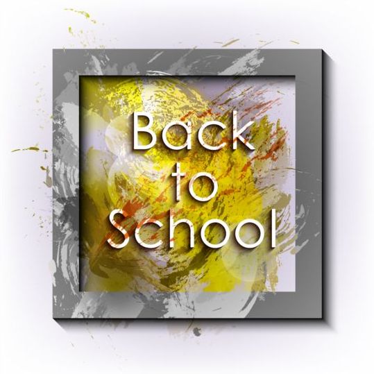 Back to school grunge background with frame vector 09