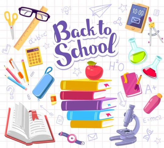 Back to school sticker with stationery vector 01