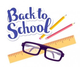 Back to school sticker with stationery vector 02