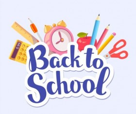 Back to school sticker with stationery vector 03