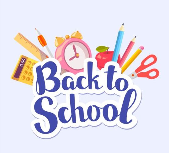Back to school sticker with stationery vector 03
