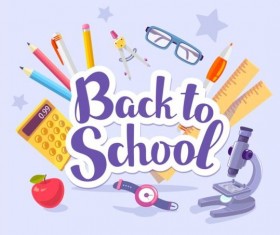 Back to school sticker with stationery vector 04