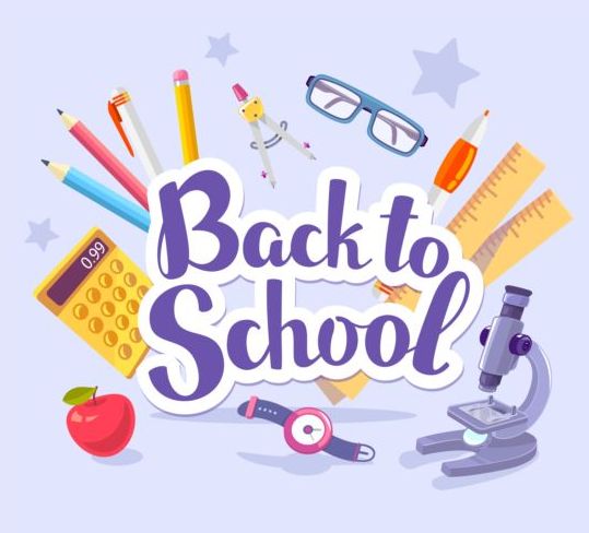 Back to school sticker with stationery vector 04
