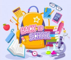 Back to school with school things vector material 01