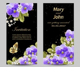 Beautiful flower with wedding invitation card vector 01