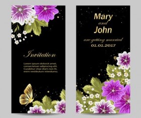 Beautiful flower with wedding invitation card vector 03