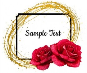 Beautiful rose with golden line vector 01