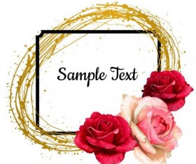 Beautiful rose with golden line vector 02