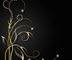 Black background with decor floral vector 02