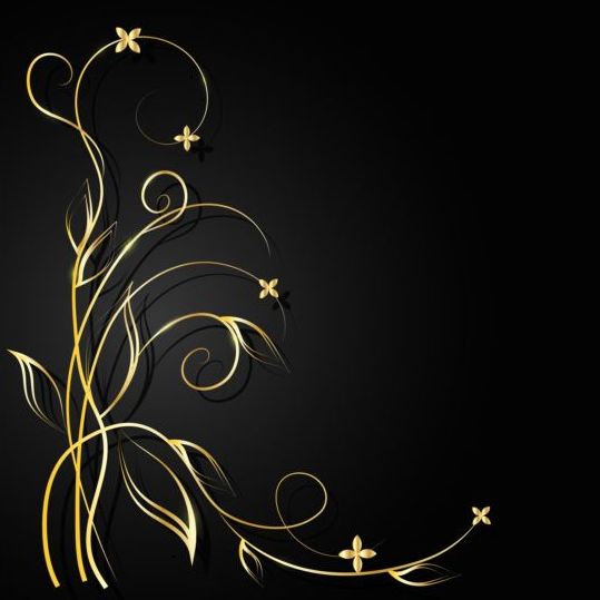 Black background with decor floral vector 02