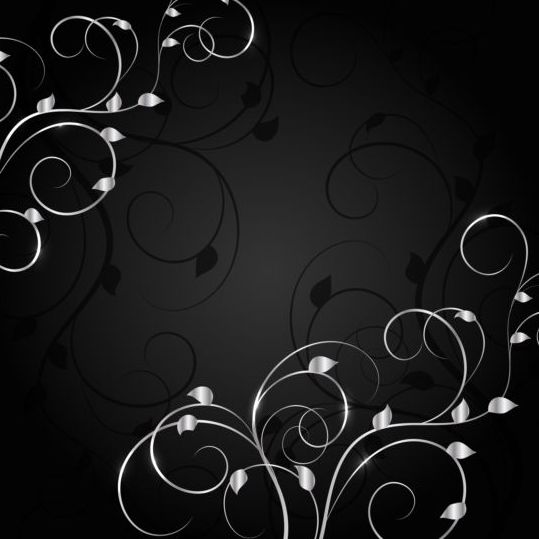 Black background with decor floral vector 03