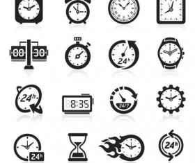 Black clock icons vector set