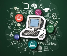 Blackboard background with education elements vector 01