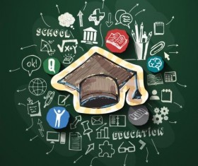 Blackboard background with education elements vector 02