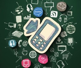 Blackboard background with internet media vector 01