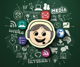 Blackboard background with internet media vector 02