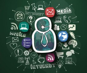 Blackboard background with internet media vector 03