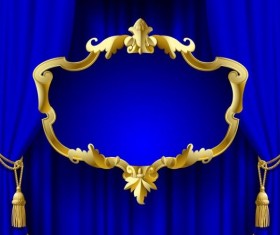 Blue curtain with golden frame vector