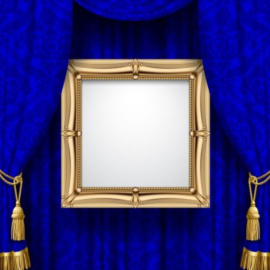 Blue curtain with photo frame vector