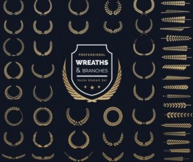 Branches with wreaths ornaments vector set