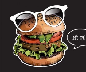 Burger color bright glasses vector 01