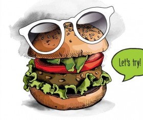 Burger color bright glasses vector 02