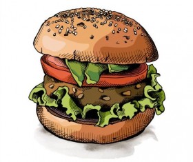 Burger colored hand drawn vector
