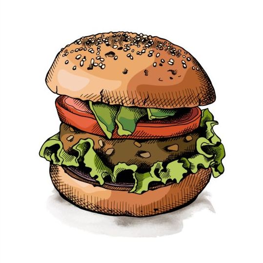 Burger colored hand drawn vector