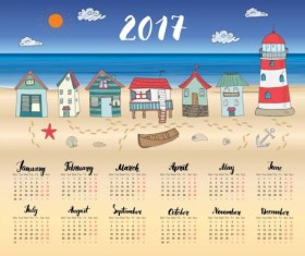 Calendars 2017 with beach house vector 02