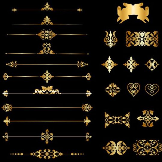 Calligraphic ornaments gold vector set 02