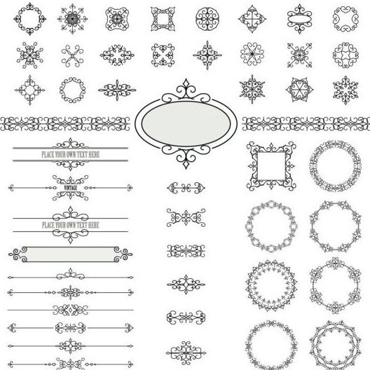 Calligraphic ornaments with floral frames vector 01