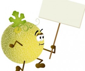 Cantaloupe melon holding blank signboard vector