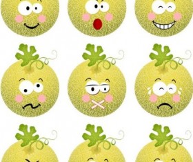Cantaloupe melon with different expression icons