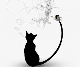 Cat silhouetter and cheese vector