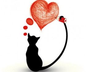 Cat silhouetter and heart vector