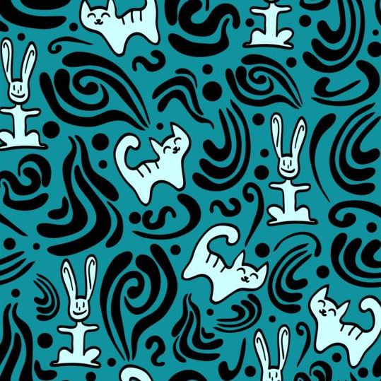 Cats and rabbits seamless pattern cartoon vector