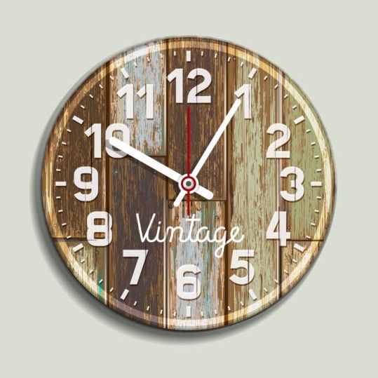 Clock old wood vector 02