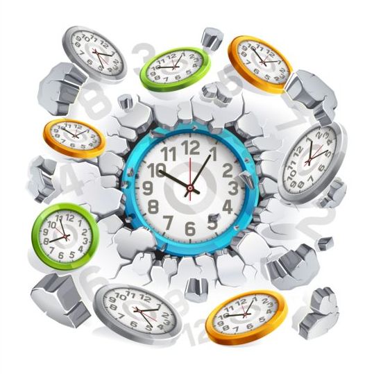 Clock with breaking wall vector