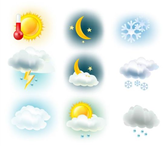 Cloud with snow and sun weather icons