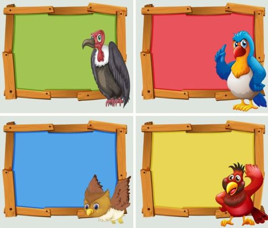 Colored wooden frame with birds vector