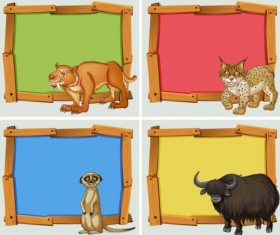 Colored wooden frame with wild animals vector 01