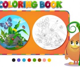 Coloring book insects with nature vector 01