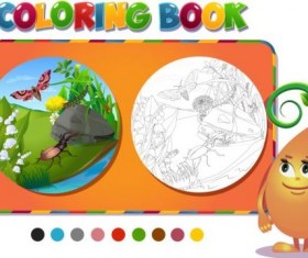 Coloring book insects with nature vector 02