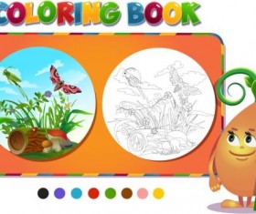 Coloring book insects with nature vector 03